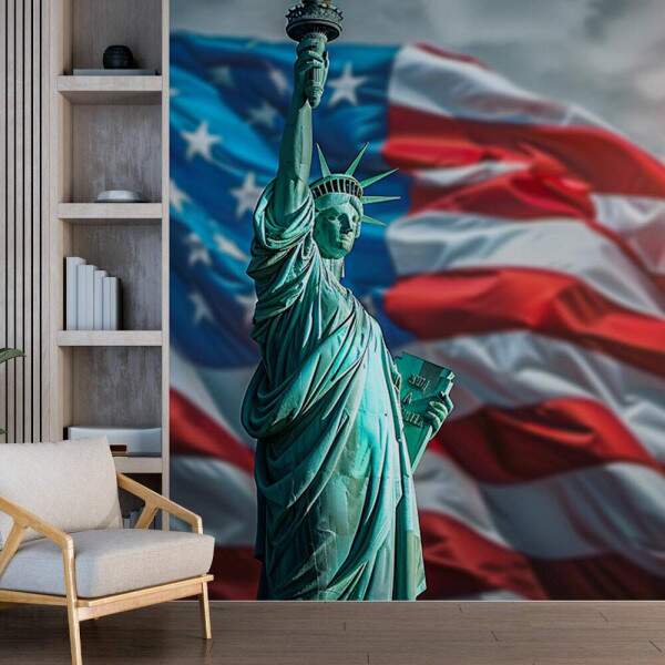 Papel De Parede Estatua Da Liberdade Bandeira Estados Unidos MP