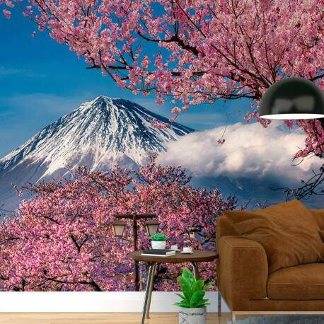Papel De Parede Montanha E Sakura Japonesa MP