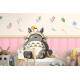 Papel De Parede 3D Totoro Boiserie Rosa Com Flores MP