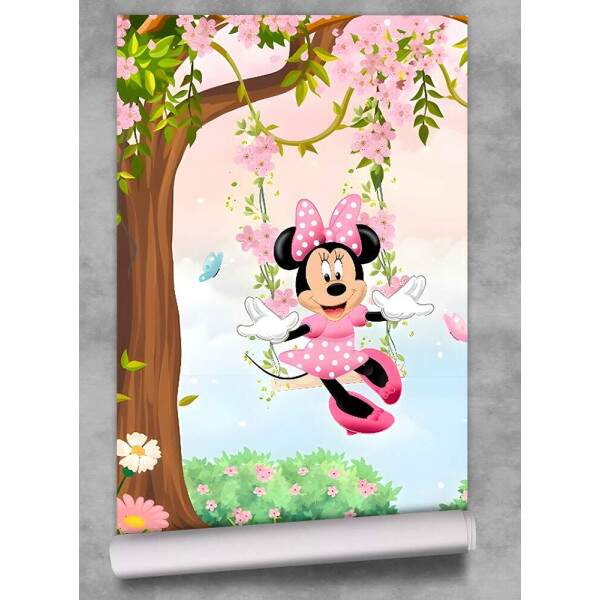Papel De Parede Minnie Rosa No Balanco Da Arvore E Jardim MP