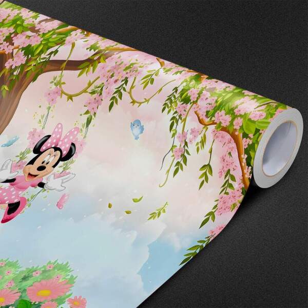 Papel De Parede Minnie Rosa No Balanco Da Arvore E Jardim MP