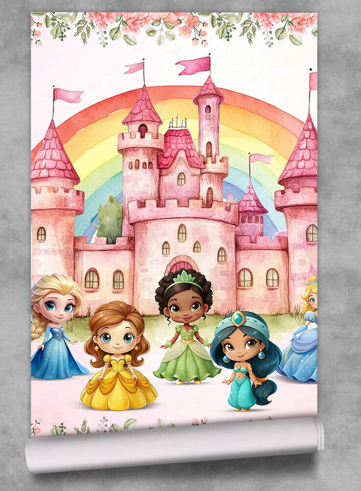 Papel De Parede Princesas Cute Castelo Aquarela MP