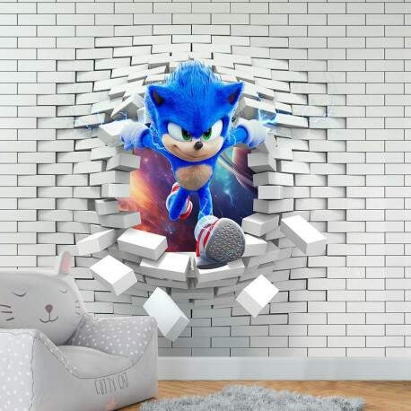 Papel De Parede Sonic Saindo Da Parede MP