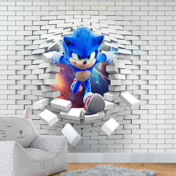 Papel De Parede Sonic Saindo Da Parede MP