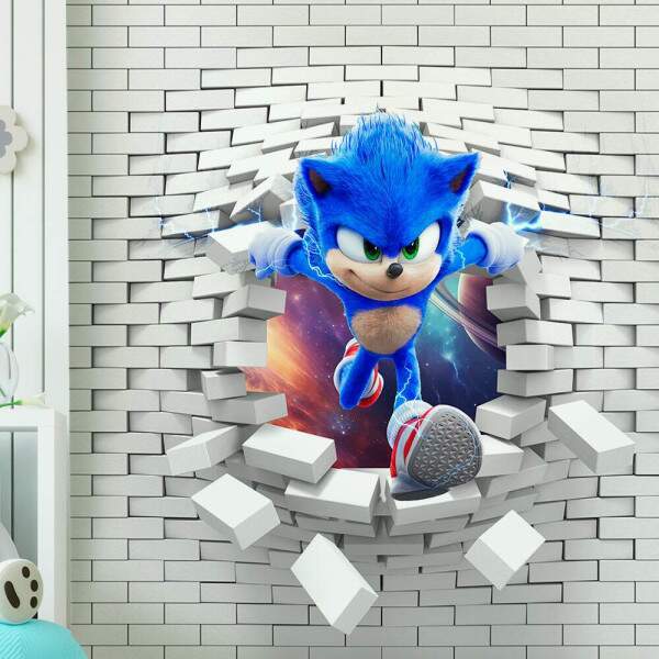 Papel De Parede Sonic Saindo Da Parede MP
