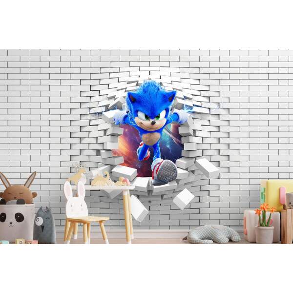 Papel De Parede Sonic Saindo Da Parede MP