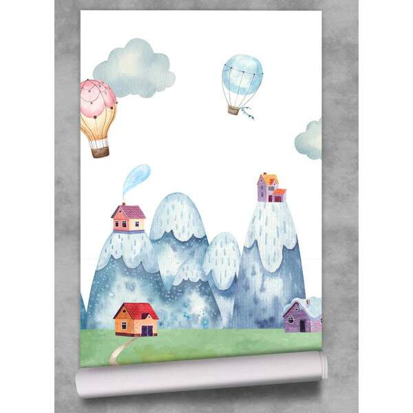 Papel De Parede Baloes E Cidade No Campo Aquarela MP