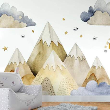 Papel De Parede Montanhas Baby Aquarela MP
