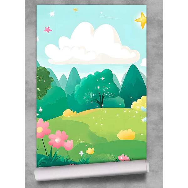 Papel De Parede Castelo Rosa Na Floresta Com Arco Iris MP