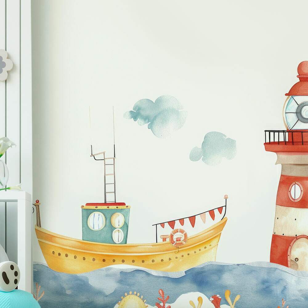 Papel De Parede Barco Marinheiro Aquarela MP