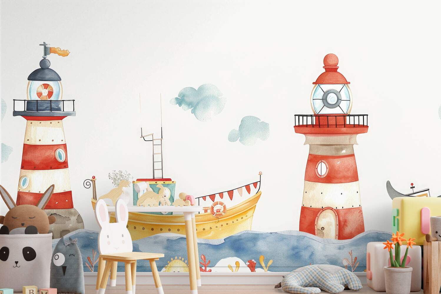 Papel De Parede Barco Marinheiro Aquarela MP