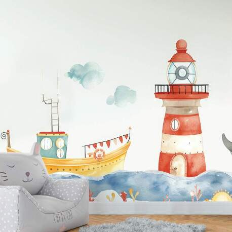 Papel De Parede Barco Marinheiro Aquarela MP