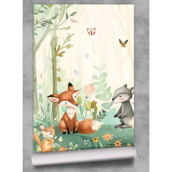 Papel De Parede Raposas no Bosque Aquarela MP