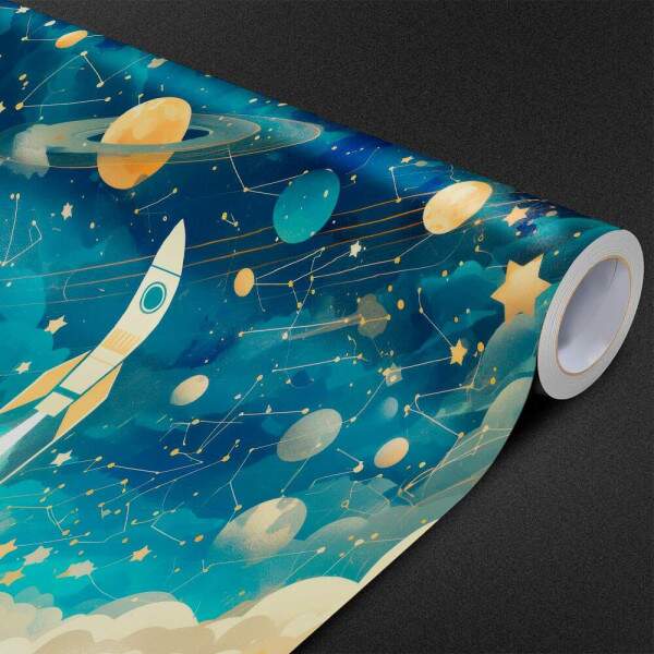 Papel De Parede Foguete Espacial Estrelas E Planetas MP