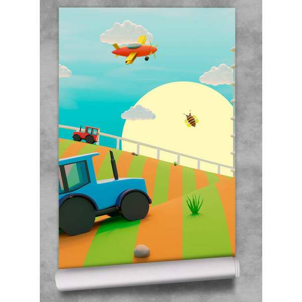 Papel De Parede Fazendinha Trator Azul Animado MP