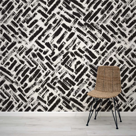 Papel de Parede Efeito Tijolo Abstrato Preto e Bege MP