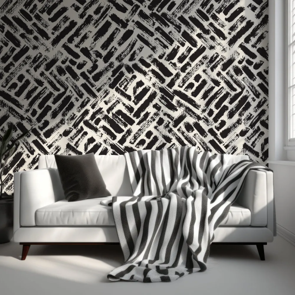 Papel de Parede Efeito Tijolo Abstrato Preto e Bege MP