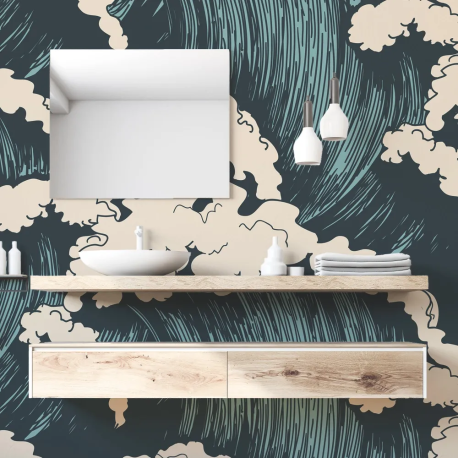 Papel de Parede Ondas Nuticas Azuis MP