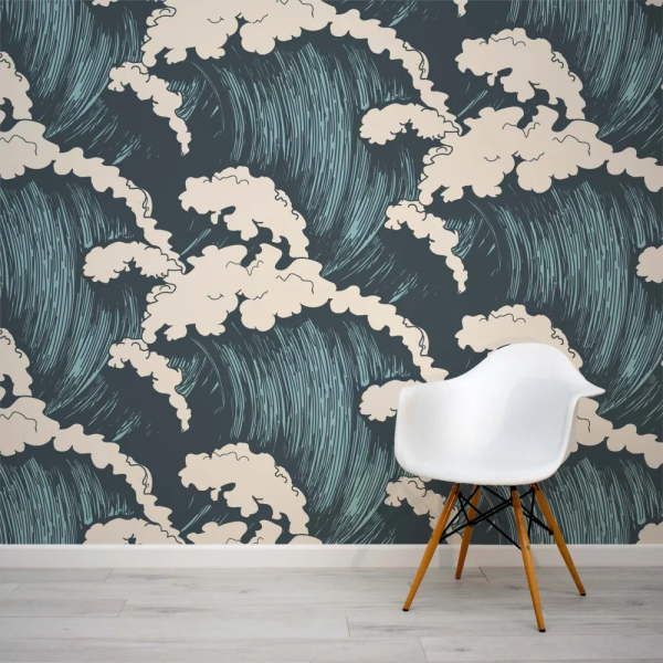 Papel de Parede Ondas Nuticas Azuis MP
