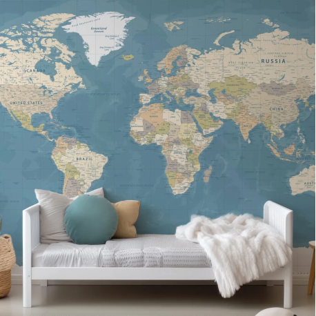 Papel de Parede Mapa Mundi Azul MP