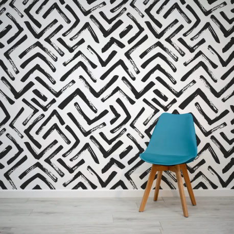 Papel de Parede Chevron Abstrato Preto e Branco MP