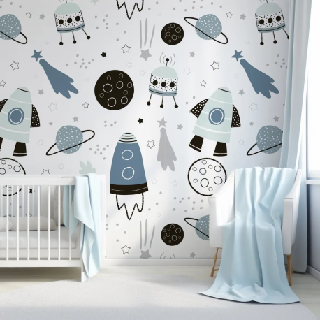Papel de Parede Espao Azul e Cinza Infantil MP