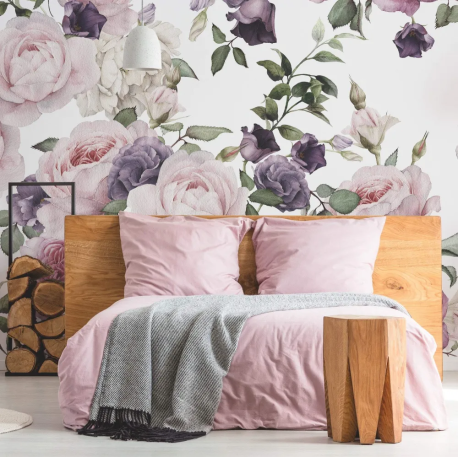 Papel de Parede Floral Aquarela Rosa e Branco MP