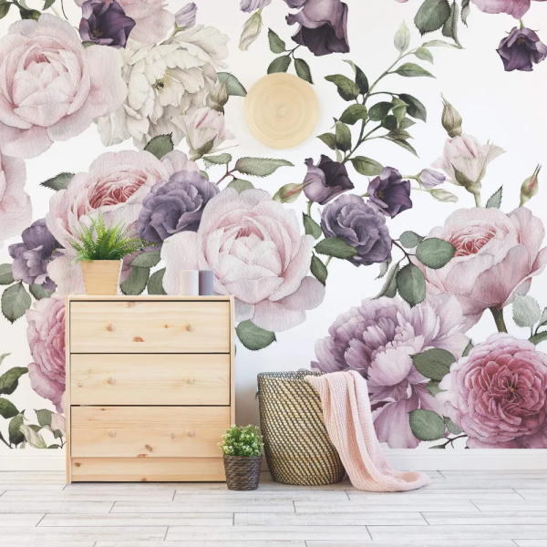 Papel de Parede Floral Aquarela Rosa e Branco MP