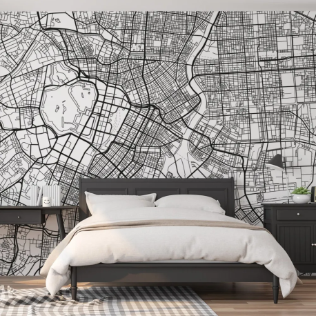 Papel de Parede Mapa da Cidade de Tquio em Preto e Branco MP