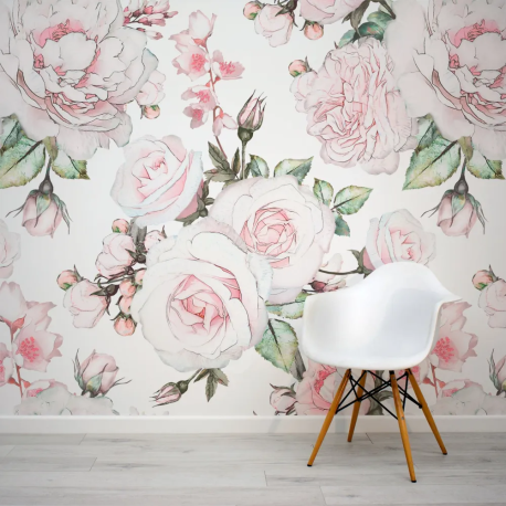 Papel de Parede Rosa e Branco Floral MP