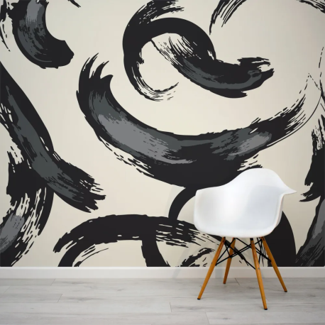 Papel de Parede Brushstroke Escandinavo Preto e Cinza MP
