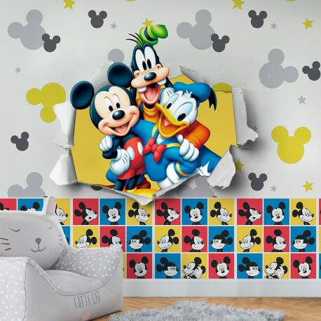 Papel De Parede Turma Do Mickey Buraco Na Parede MP