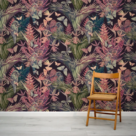 Papel de Parede Hummingbird e Borboletas em Tom Prpura MP