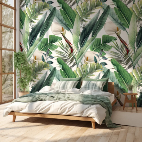 Papel de Parede Folhas Aquarela Tropicais MP