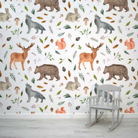 Papel de Parede Aquarela Animais do Bosque MP