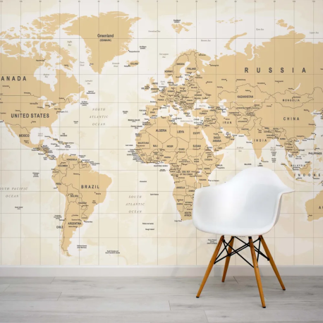 Papel de Parede Mapa Mundi Vintage em Tons de Marrom e Bege MP