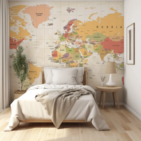Papel de Parede Mapa Mundi Amarelo e Laranja MP