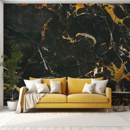 Papel de Parede Mrmore Preto e Dourado MP