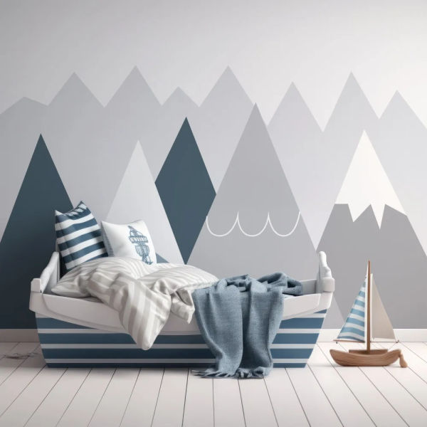 Papel de Parede Montanha Azul e Cinza para Crianas MP