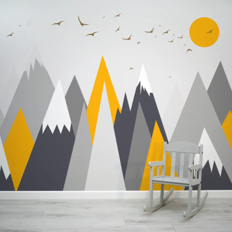 Papel de Parede Montanhas Cinza e Amarelo MP