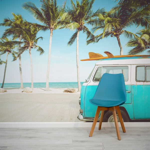 Papel de Parede Surfista Azul com Van de Praia MP