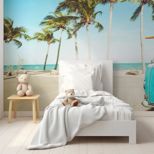 Papel de Parede Surfista Azul com Van de Praia MP