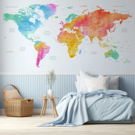 Papel de Parede Mapa Mundi Colorido MP