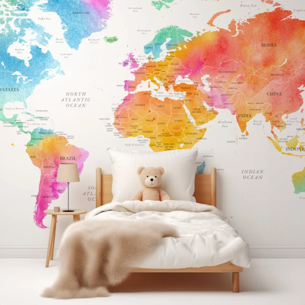 Papel de Parede Mapa Mundi Colorido MP