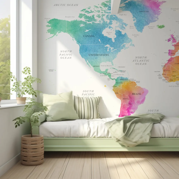 Papel de Parede Mapa Mundi Colorido MP