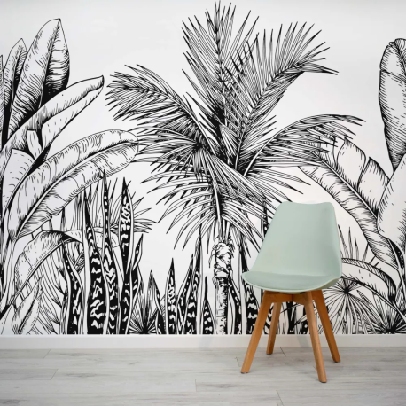 Papel de Parede Folhas Tropicais em Preto e Branco MP