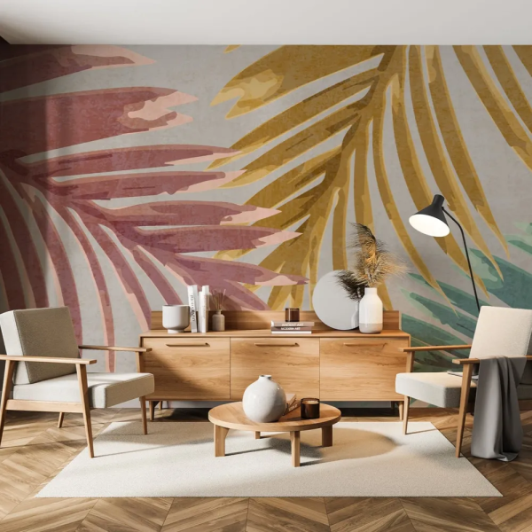 Papel de Parede Folhas Tropicais Coloridas MP