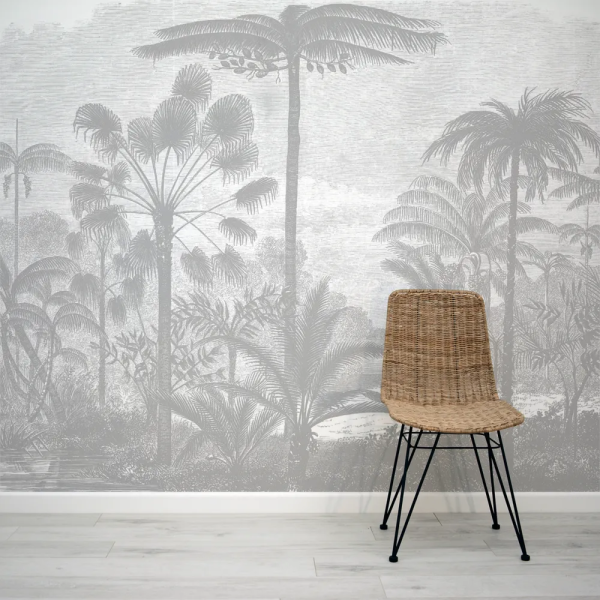 Papel de Parede Tropical Vintage Cinza MP