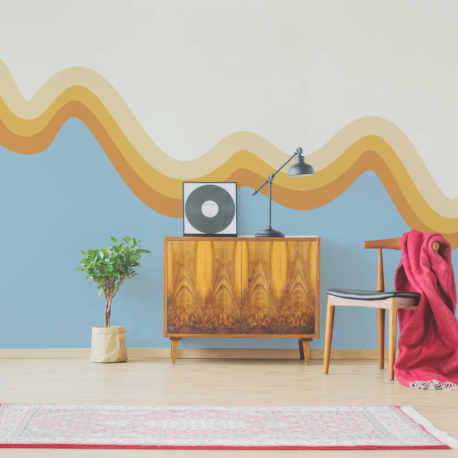 Papel de Parede Ondas Laranjas sobre Azul MP