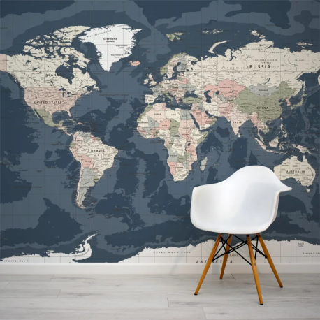 Papel de Parede Mapa Mundi Vintage Escuro MP
